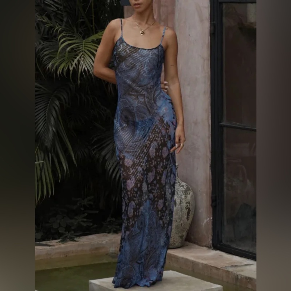 Rumored vintage slip maxi dress in peacock lurex